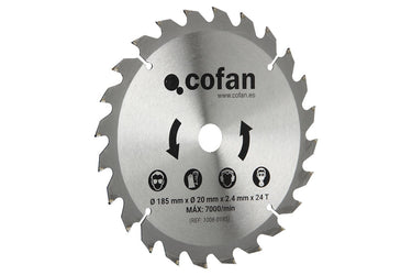 Cofan – Disco de Corte para Madera Ø185 mm | 24 Dientes | Recambio para Sierra Circular Ref. 50001210